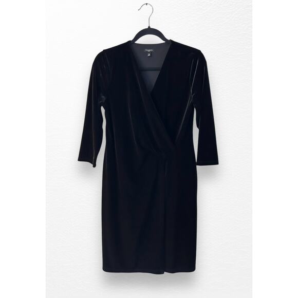 Talbot’s Black Velour Cocktail Wrap Dress, Size MP - Picture 1 of 9